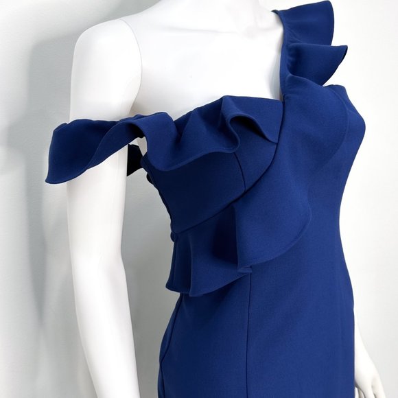 Likely Norvina Ruffle One Shoulder Flounce Mini Dress in Blueprint Blue Size 2 - Picture 6 of 14